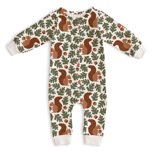 French Terry Jumpsuit - Squirrels Forest Green