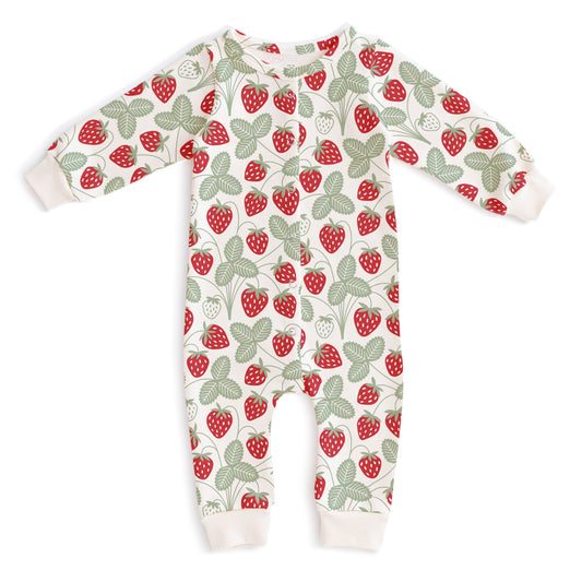 French Terry Jumpsuit - Strawberries Red & Green