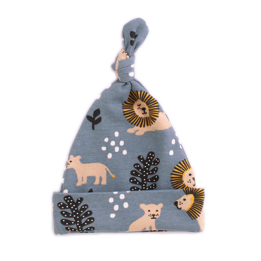 Knotted Baby Hat - Lions Slate Blue