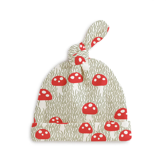 Knotted Baby Hat - Mushrooms Sage
