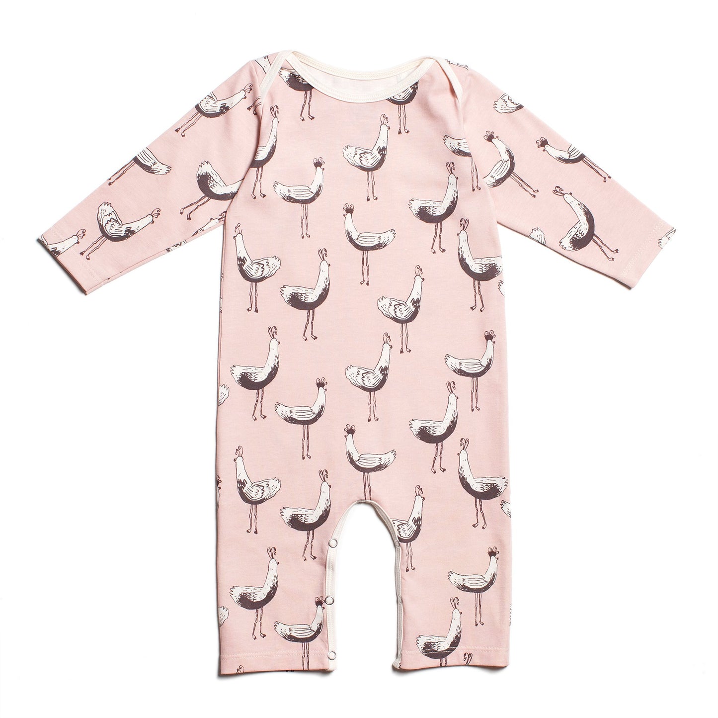 Long-Sleeve Romper - Bird Parade Pink